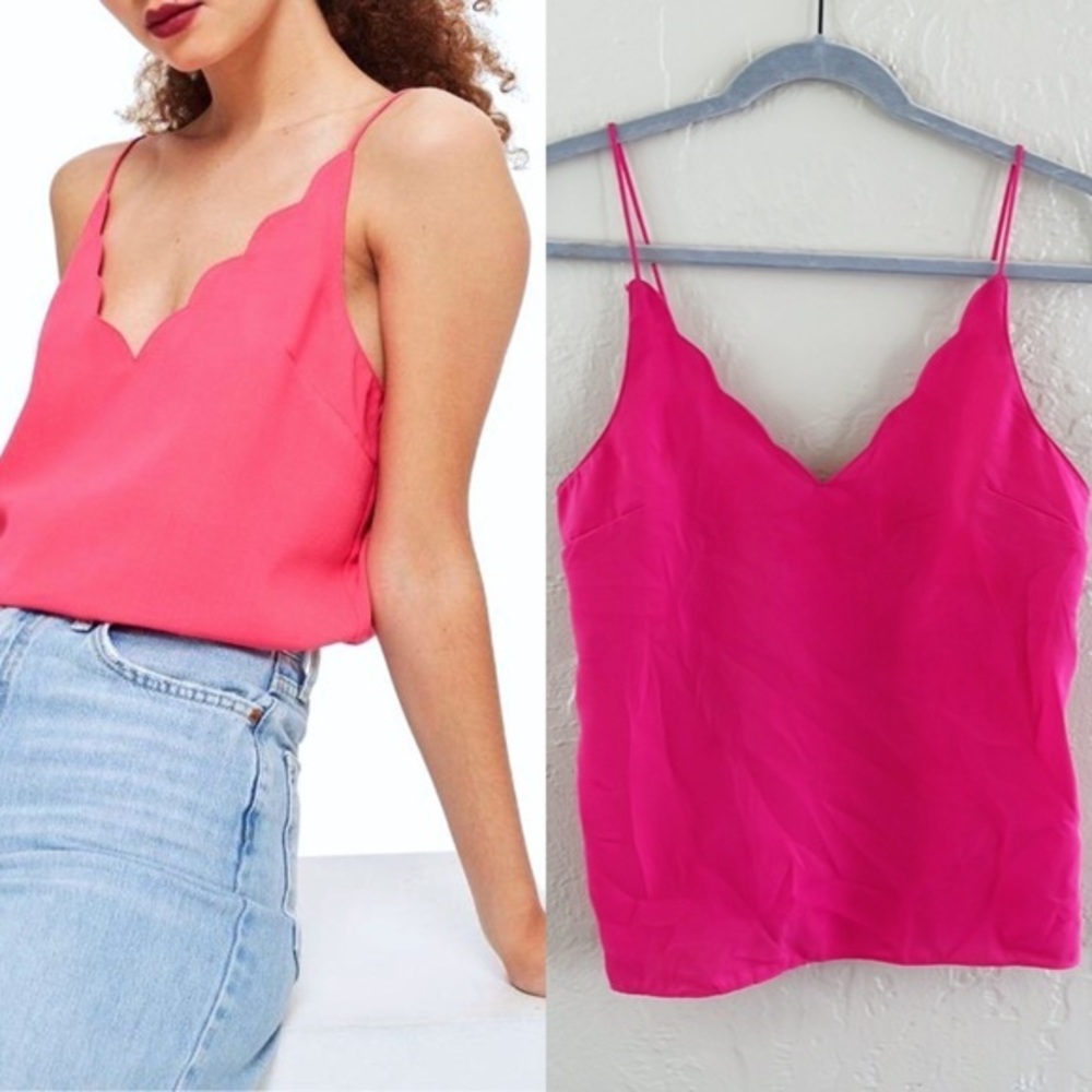 TOPSHOP Hot Pink Scallop Hem Top